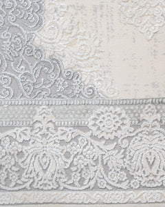 Classic Area Rug – Machine Made Cream Acrylic Carpet with Fringed Edges