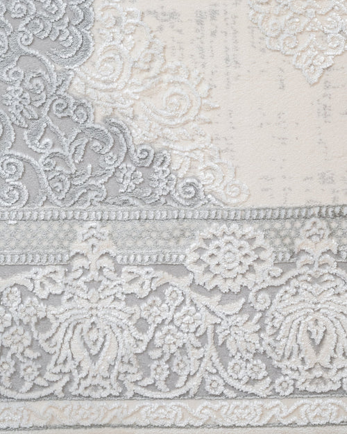 Classic Area Rug – Machine Made Cream Acrylic Carpet with Fringed Edges