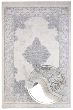 Classic Area Rug – Machine Made Cream Acrylic Carpet with Fringed Edges