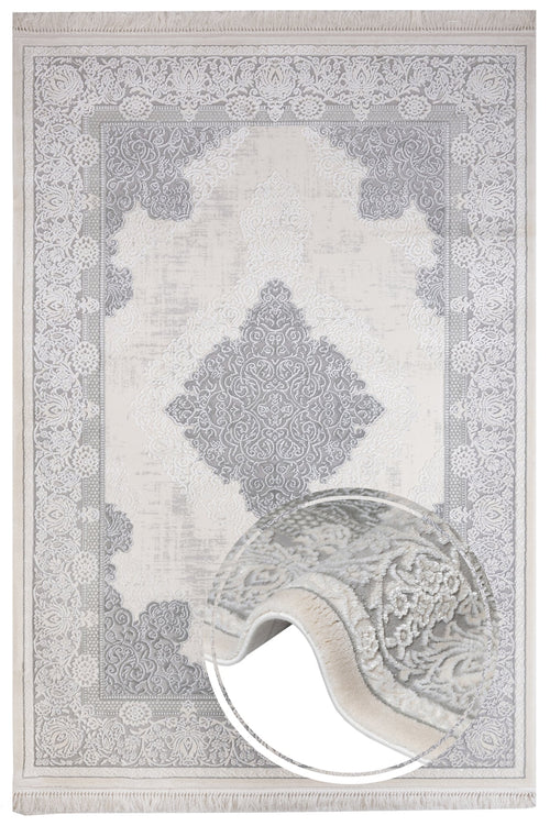 Classic Area Rug – Machine Made Cream Acrylic Carpet with Fringed Edges