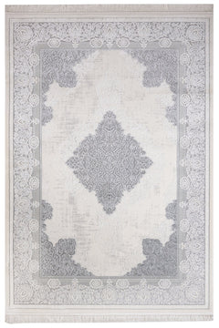 Classic Area Rug – Machine Made Cream Acrylic Carpet with Fringed Edges