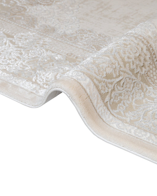 Classic Area Rug - Machine Made Fuchsia Beige Acrylic Carpet With Fringed Edges