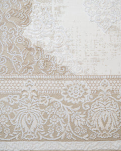 Classic Area Rug - Machine Made Fuchsia Beige Acrylic Carpet With Fringed Edges