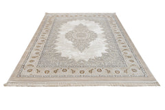 Machine Made Area Rug – Lilac Beige Classic Acrylic Carpet With Fringed Edges