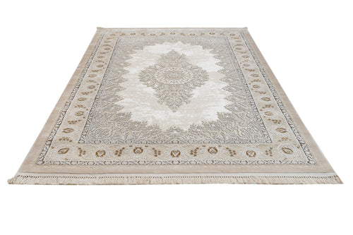 Machine Made Area Rug – Lilac Beige Classic Acrylic Carpet With Fringed Edges