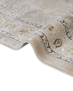 Machine Made Area Rug – Lilac Beige Classic Acrylic Carpet With Fringed Edges