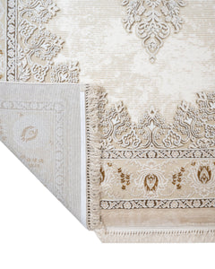 Machine Made Area Rug – Lilac Beige Classic Acrylic Carpet With Fringed Edges