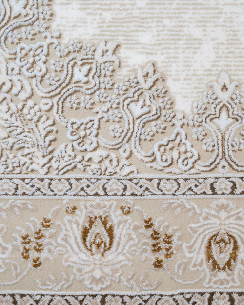 Machine Made Area Rug – Lilac Beige Classic Acrylic Carpet With Fringed Edges