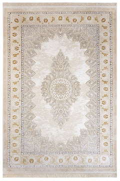 Machine Made Area Rug – Lilac Beige Classic Acrylic Carpet With Fringed Edges