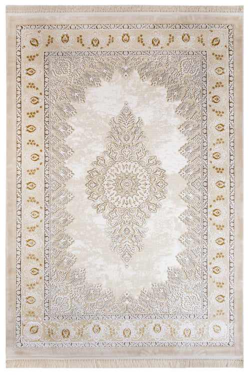 Machine Made Area Rug – Lilac Beige Classic Acrylic Carpet With Fringed Edges