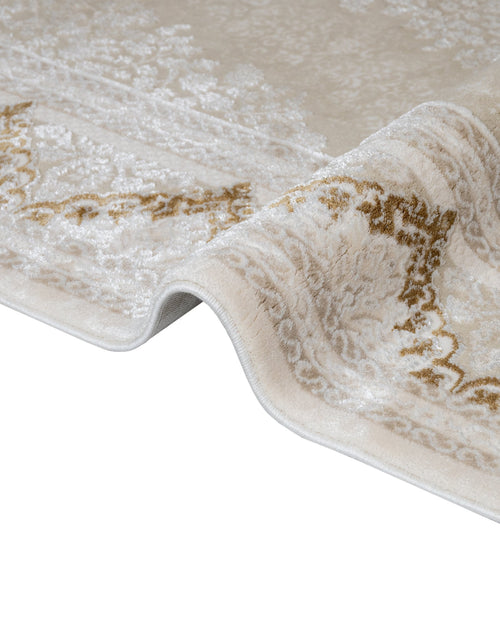 Classic Area Rug – Beige Machine Made Rug with Fringed Edges for Living Room