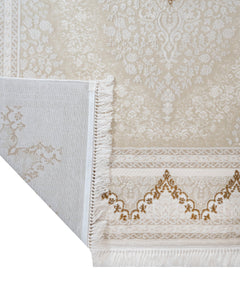 Classic Area Rug – Beige Machine Made Rug with Fringed Edges for Living Room