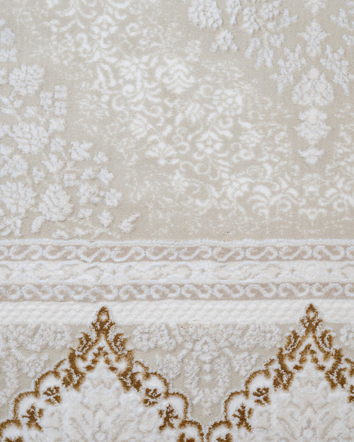 Classic Area Rug – Beige Machine Made Rug with Fringed Edges for Living Room