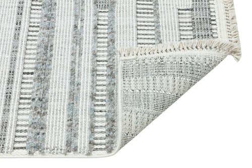 Grey Geometric Area Rug – Machine Made Cotton Yarn Carpet, Washable & Non Shedding
