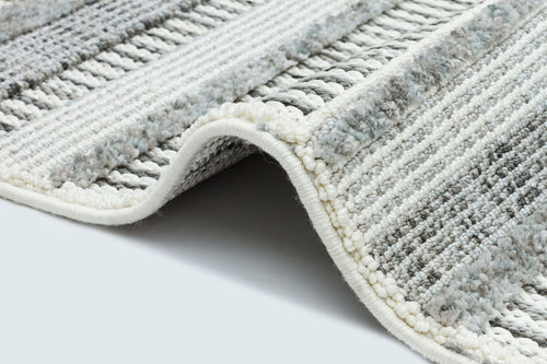 Grey Geometric Area Rug – Machine Made Cotton Yarn Carpet, Washable & Non Shedding