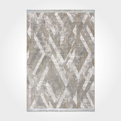 Geometric Viscose Rug – Machine Made Area Rug Cream Beige with 7mm Pile Height