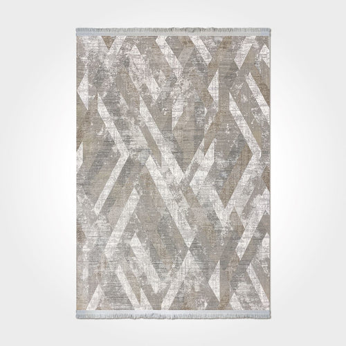 Geometric Viscose Rug – Machine Made Area Rug Cream Beige with 7mm Pile Height