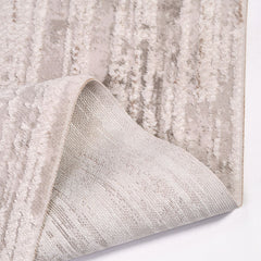 Cream Striped Area Rug - Machine Made Rug With Acrylic Yarn & Laser Cut Edges