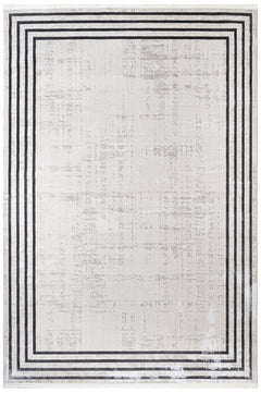 Cotton Area Rug - Hanife Grey Frame Machine Made Non Slip Washable Carpet