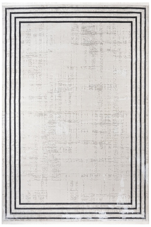 Cotton Area Rug - Hanife Grey Frame Machine Made Non Slip Washable Carpet