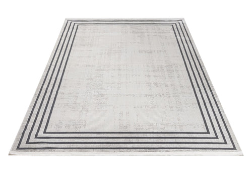 Cotton Area Rug - Hanife Grey Frame Machine Made Non Slip Washable Carpet