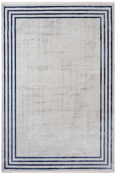 Cotton Area Rug - Machine Made Blue Frame Rug With Anti Slip, Washable Design