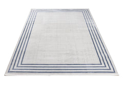 Cotton Area Rug - Machine Made Blue Frame Rug With Anti Slip, Washable Design