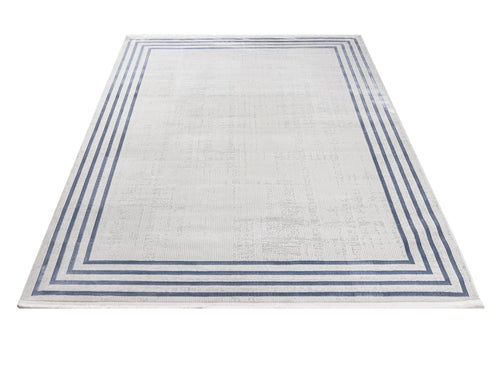 Cotton Area Rug - Machine Made Blue Frame Rug With Anti Slip, Washable Design