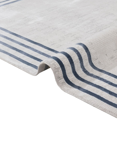 Cotton Area Rug - Machine Made Blue Frame Rug With Anti Slip, Washable Design