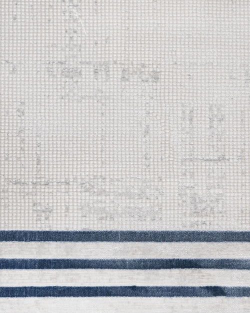 Cotton Area Rug - Machine Made Blue Frame Rug With Anti Slip, Washable Design