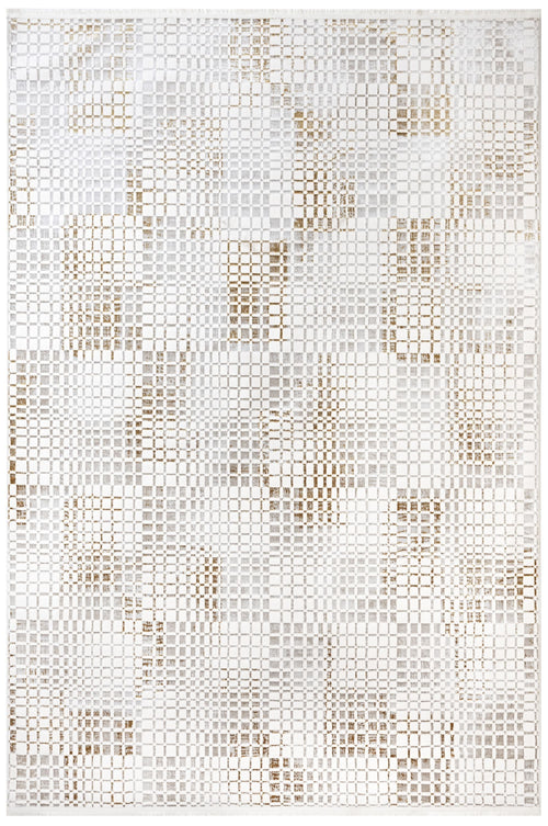 Cotton Area Rug – Gold Geometric Machine Made Rug with Soft Threads