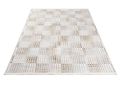 Cotton Area Rug – Gold Geometric Machine Made Rug with Soft Threads