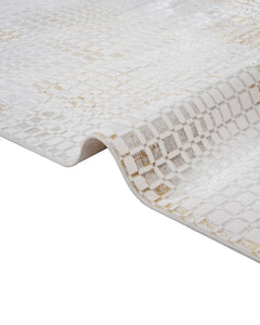 Cotton Area Rug – Gold Geometric Machine Made Rug with Soft Threads