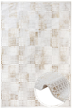 Cotton Area Rug – Gold Geometric Machine Made Rug with Soft Threads