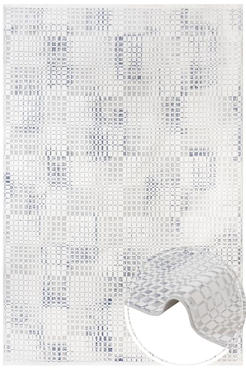 Cotton Area Rug – Machine Made Blue Geometric Rug With Soft Threads & Anti Slip