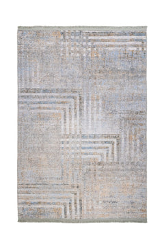Geometric Area Rug - Grey Cotton Chenille Digital Print Carpet for Modern Living Room