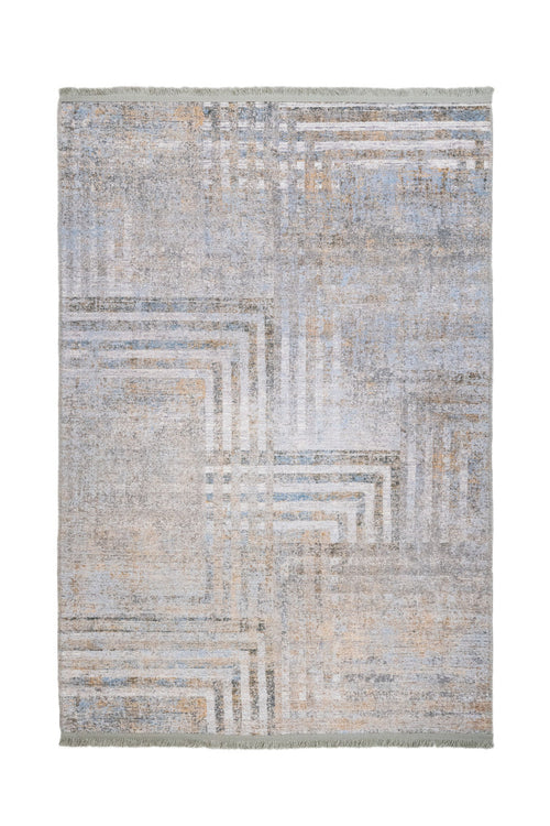 Geometric Area Rug - Grey Cotton Chenille Digital Print Carpet for Modern Living Room