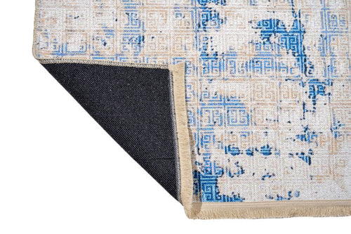 Modern Cotton Area Rug – Blue Digital Print Chenille Carpet for Living Room