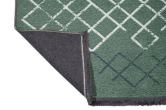 Green Geometric Area Rug - Cotton Chenille Digital Print Carpet for Living Room