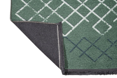 Green Geometric Area Rug - Cotton Chenille Digital Print Carpet for Living Room