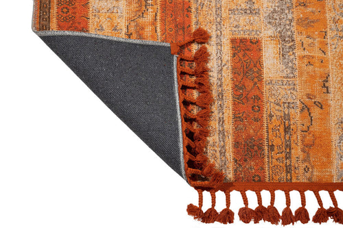 Orange Patchwork Area Rug - Cotton Chenille Digital Print Carpet for Living Room