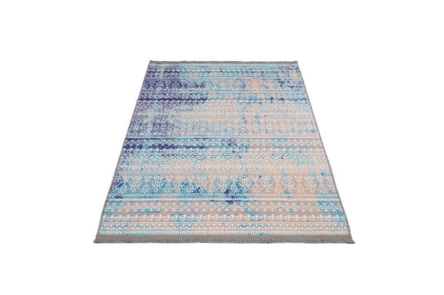 Blue Geometric Area Rug - Cotton Chenille Digital Print Carpet by Pia Monte