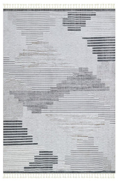 Grey Geometric Area Rug – Machine Made Spokane Cotton Yarn Carpet With Antislip