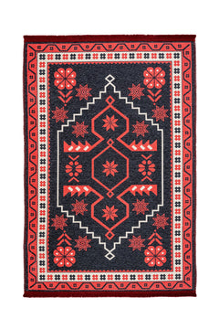 Cotton Chenille Area Rug – Black Frame Digital Print Carpet for Living Room
