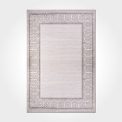 Machine Made Area Rug - Cream Frame Rug With Laser Cut Edge, Non Slip