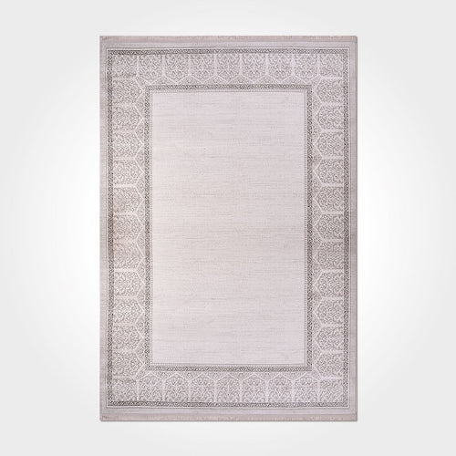 Machine Made Area Rug - Cream Frame Rug With Laser Cut Edge, Non Slip