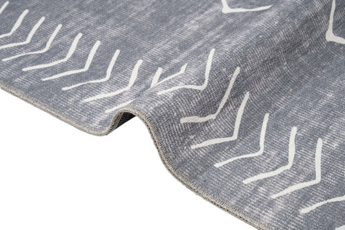 Geometric Area Rug – Grey Cotton Chenille Digital Print Carpet for Living Room