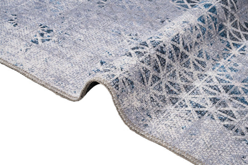 Geometric Area Rug - Grey Cotton Chenille Digital Print Carpet by Pia Monte