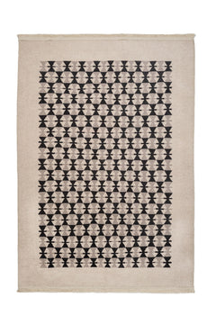 Black Geometric Area Rug – Cotton Chenille Digital Print Carpet for Living Room