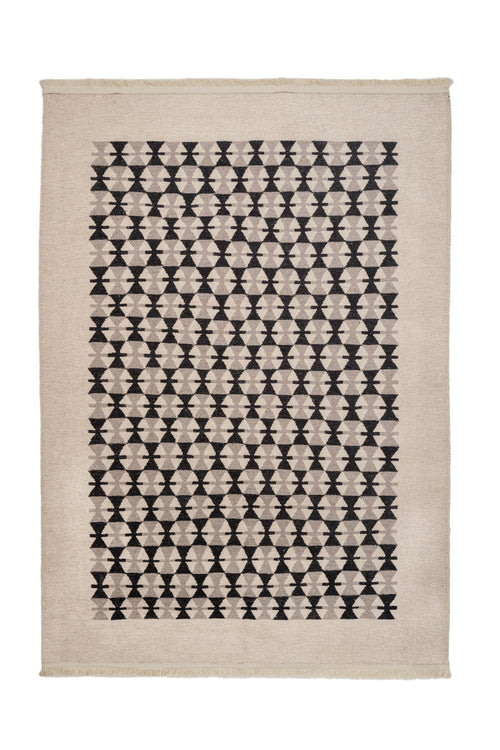 Black Geometric Area Rug – Cotton Chenille Digital Print Carpet for Living Room
